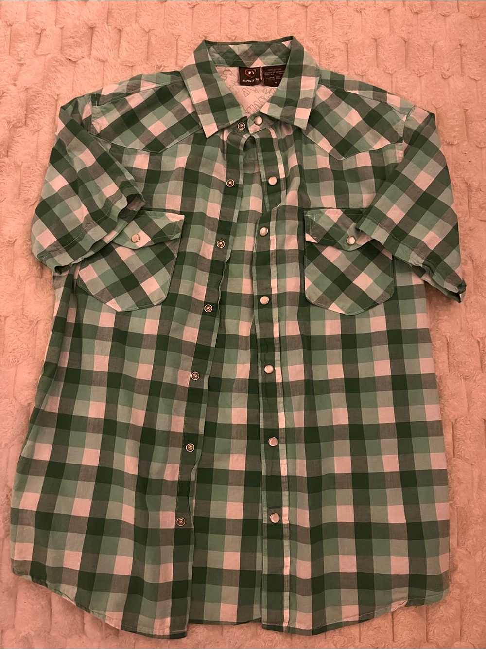 Hang Ten Green & White Plaid Short-Sleeve Button-Down Shirt